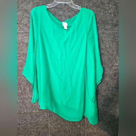 CHICO'S Womens Green Top Size 1 Small (8) 2-Layers Sheer Sleeves - Picture 1 of 7